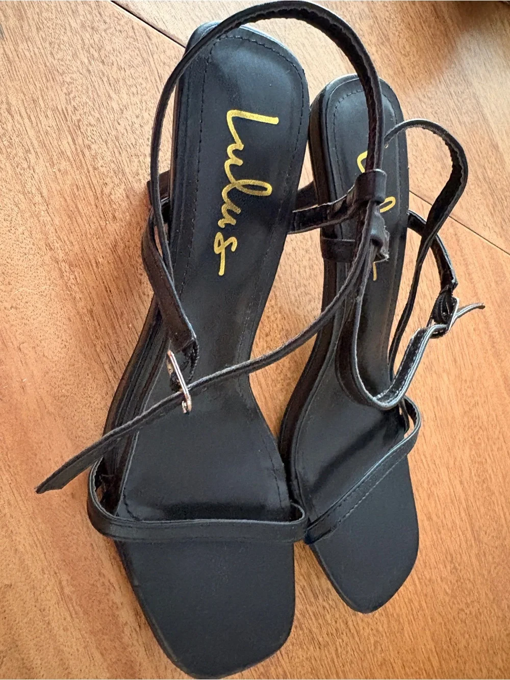 Lulu's Black Minimalist Strappy Square-Toe Slingback Heels